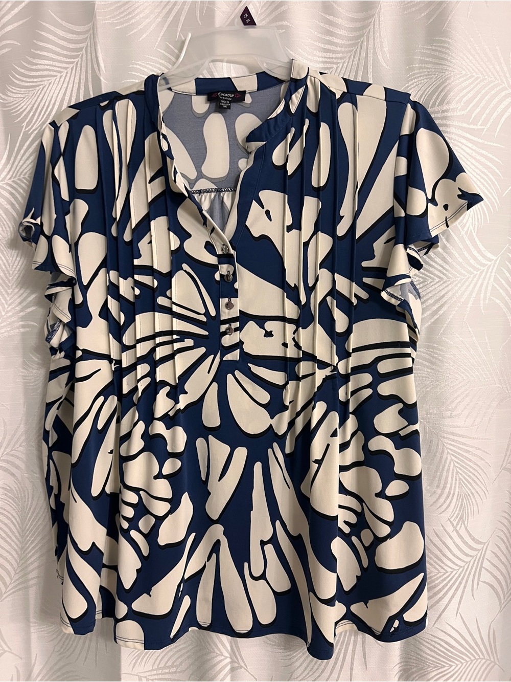 Cocomo Navy & Cream Short-Sleeve Abstract Print Blouse
